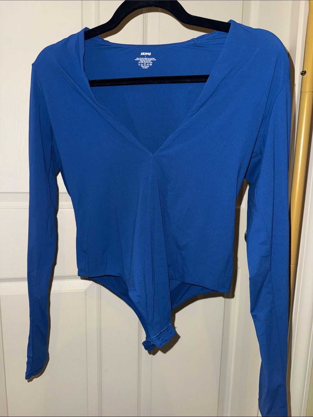 SKIMS Royal Blue Long-Sleeve V-Neck Bodysuit